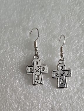 Hand Crafted Silver Cross Dangle Earrings